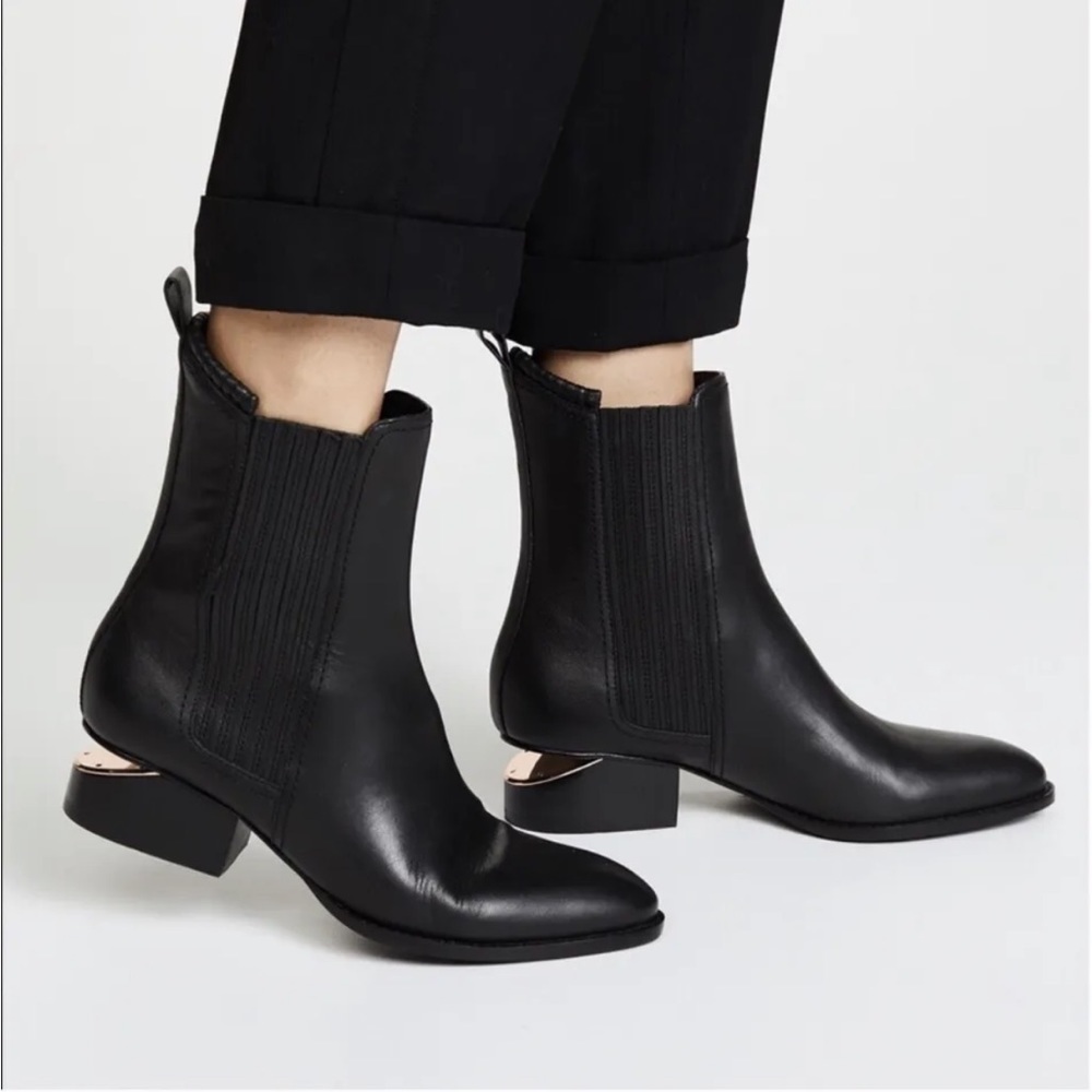 Alexander Wang Women's Anouck Boots Black Leather Rose Gold Ankle Metal Size 36